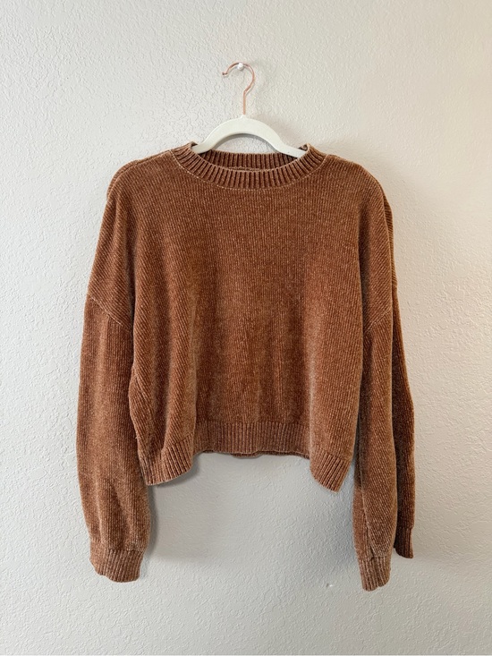 Sugarlips Sweaters - Sugarlips Cropped Chenille Crewneck Sweater - Brown